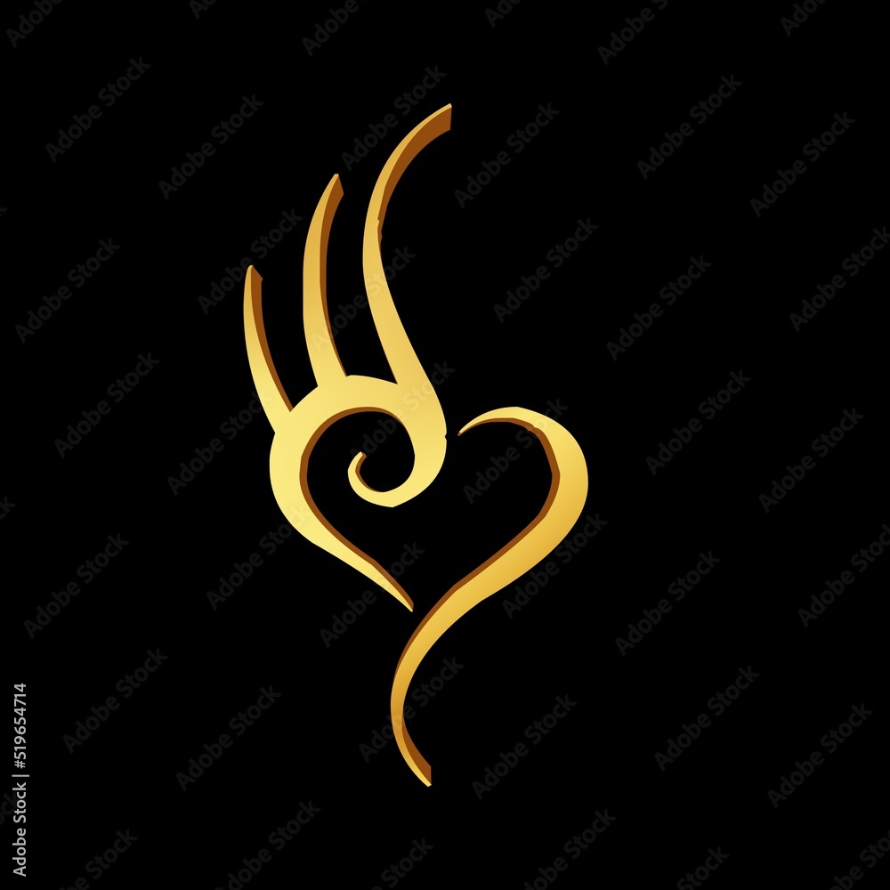 3D art logo golden love with black background 3D art logo golden love with black background