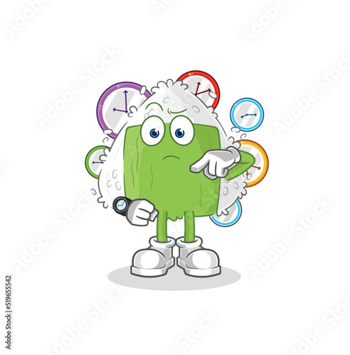 onigiri with wristwatch cartoon. cartoon mascot vector