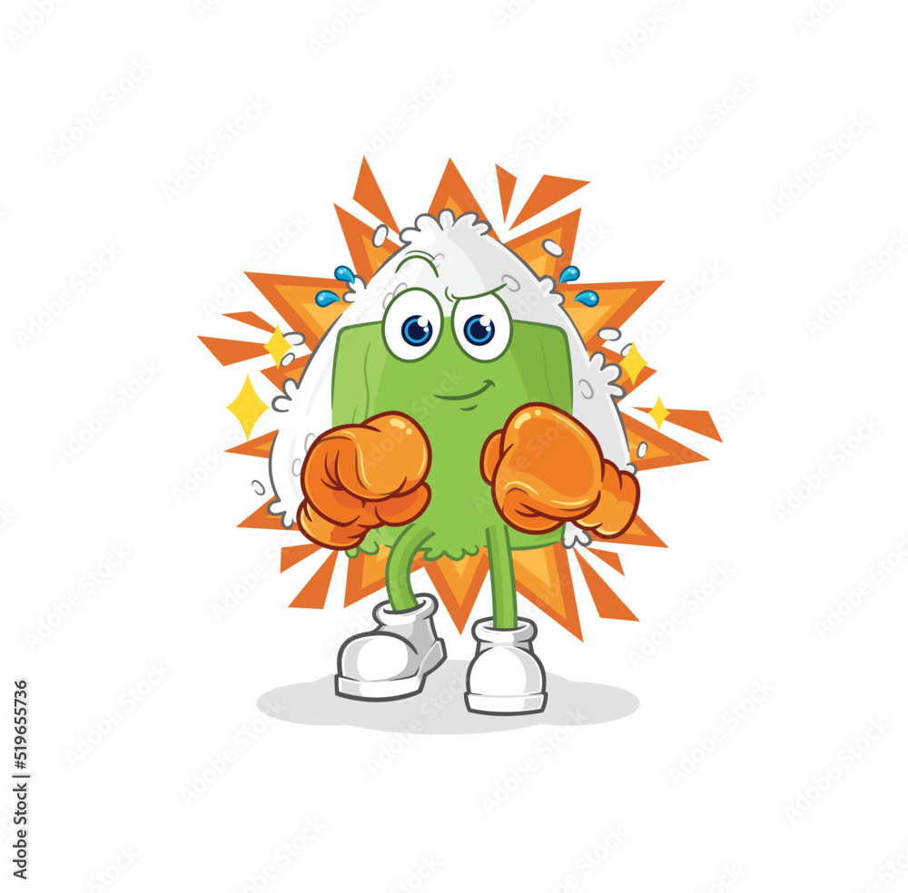 onigiri boxer character. cartoon mascot vector