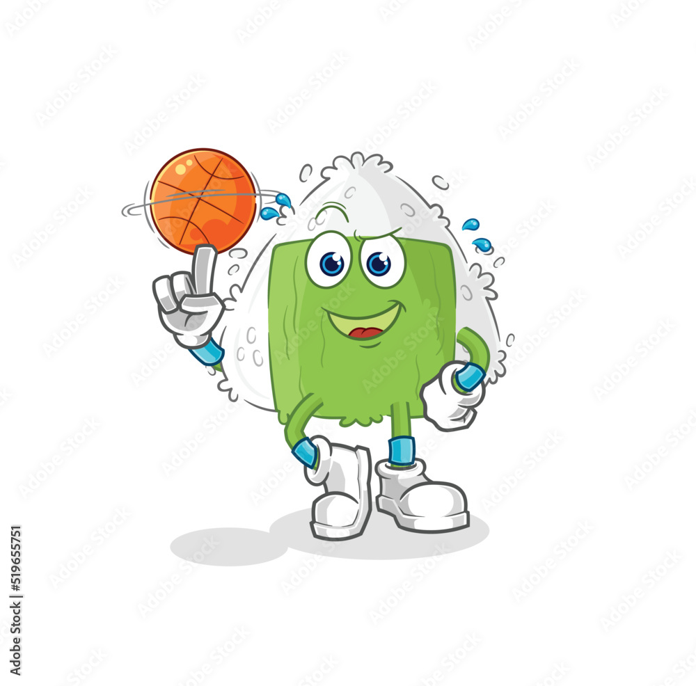 Obraz premium onigiri playing basket ball mascot. cartoon vector