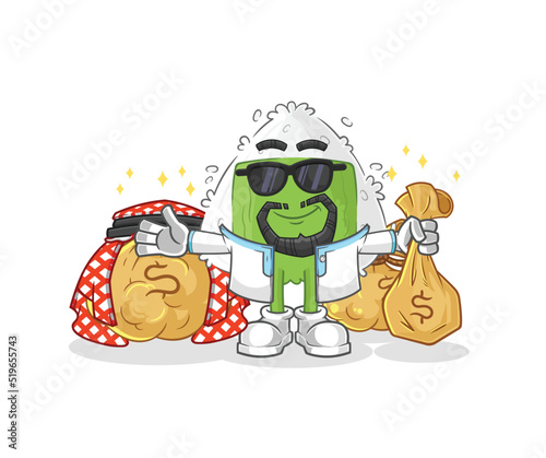 onigiri rich arabian mascot. cartoon vector