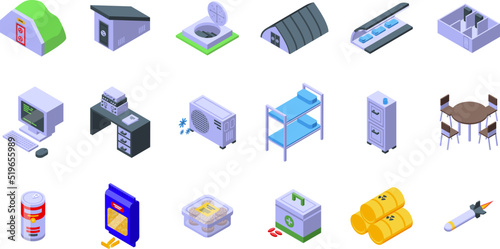 Bomb shelter icons set isometric vector. Bomb bunker. Safe attack