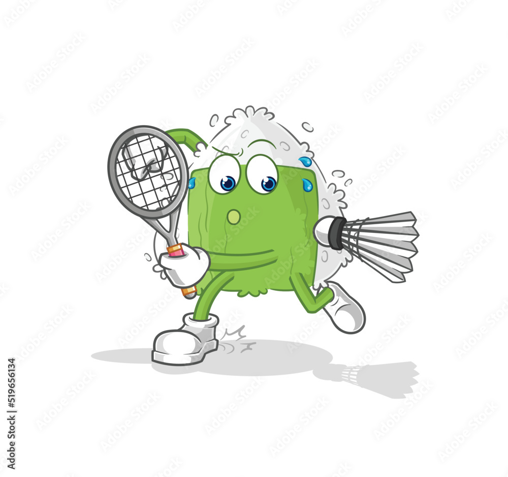 Obraz premium onigiri playing badminton illustration. character vector