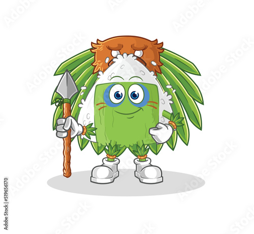 onigiri tribal man mascot. cartoon vector