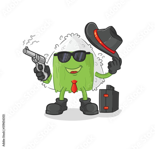 onigiri mafia with gun character. cartoon mascot vector
