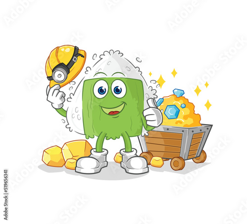 onigiri miner with gold character. cartoon mascot vector