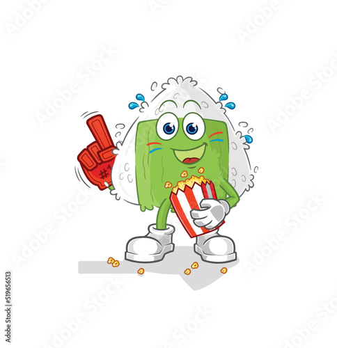 onigiri fan with popcorn illustration. character vector