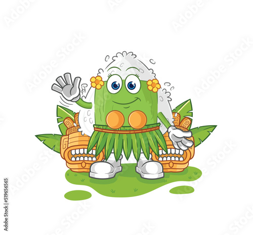 onigiri hawaiian waving character. cartoon mascot vector