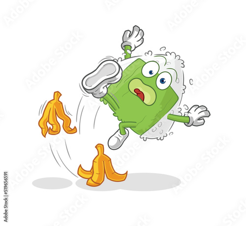 onigiri slipped on banana. cartoon mascot vector