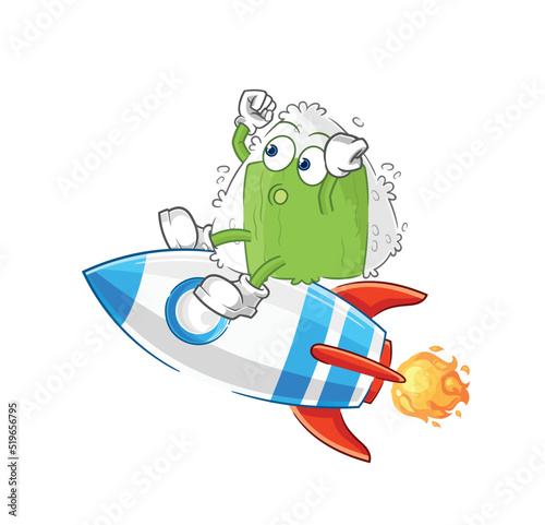 onigiri ride a rocket cartoon mascot vector