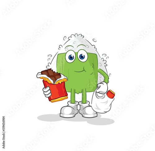 onigiri eat chocolate mascot. cartoon vector