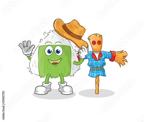 onigiri with scarecrows cartoon character vector