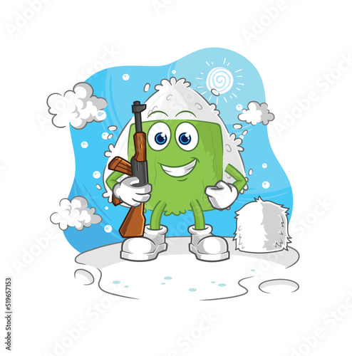 onigiri soldier in winter. character mascot vector