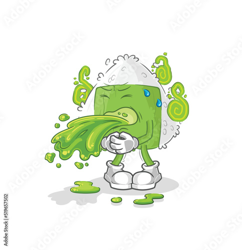 onigiri throw up cartoon. cartoon mascot vector