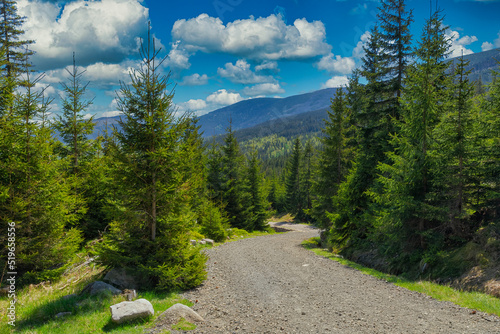 Beautiful tourist trail to Sniezka Mountain. Karpacz, Poland. May 2022.