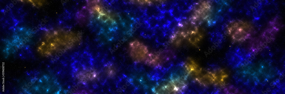 Stars and galaxies in outer space panorama. Endless universe, astronomy background