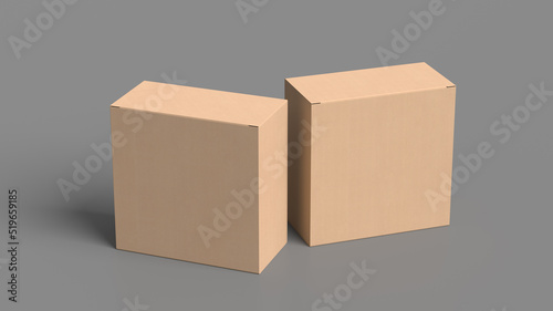 Two cardboard boxes mock up. Square gift boxes on gray background. Above view © dimamoroz