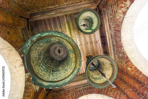 Canvastavla Blizneva Old Believers Church's bell tower with three bells, Latvia