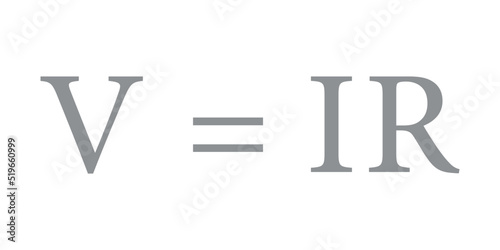 Ohm's law formula in physics. Electric current voltage and resistance formula. V, I, and R, the parameters of Ohm's law.