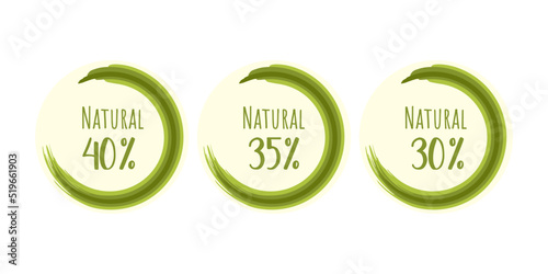 Natural Eco friendly stamp icons. Vector illustration with green circle authors brush, organic. Eco friendly sticker. Vector illustration