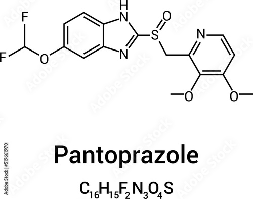 chemical structure of Pantoprazole (C16H15F2N3O4S)