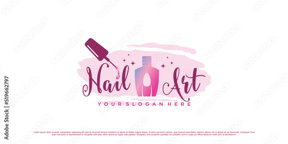 Nail polish logo design or nail art icon for beauty salon with creative concept Premium Vector Nail polish logo design or nail art icon for beauty salon with creative concept Premium Vector