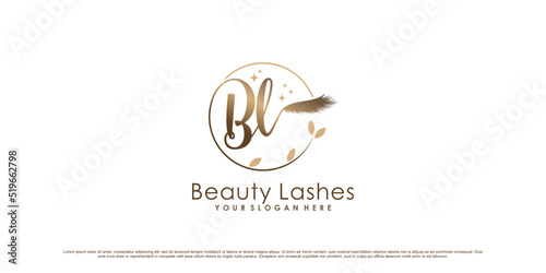 Beauty eyelash icon logo design with initial letter b and creative element Premium Vector
