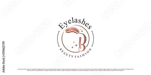 Beauty eyelash icon logo design with initial letter b and creative element Premium Vector