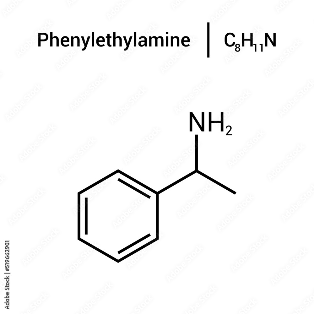 chemical structure of phenylethylamine (C8H11N). chemical structure of phenylethylamine (C8H11N).