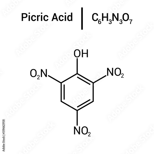 chemical structure of Picric acid (C6H3N3O7)