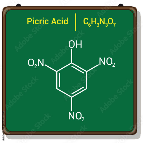 chemical structure of Picric acid (C6H3N3O7)
