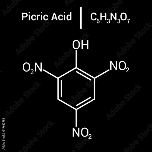 chemical structure of Picric acid (C6H3N3O7)