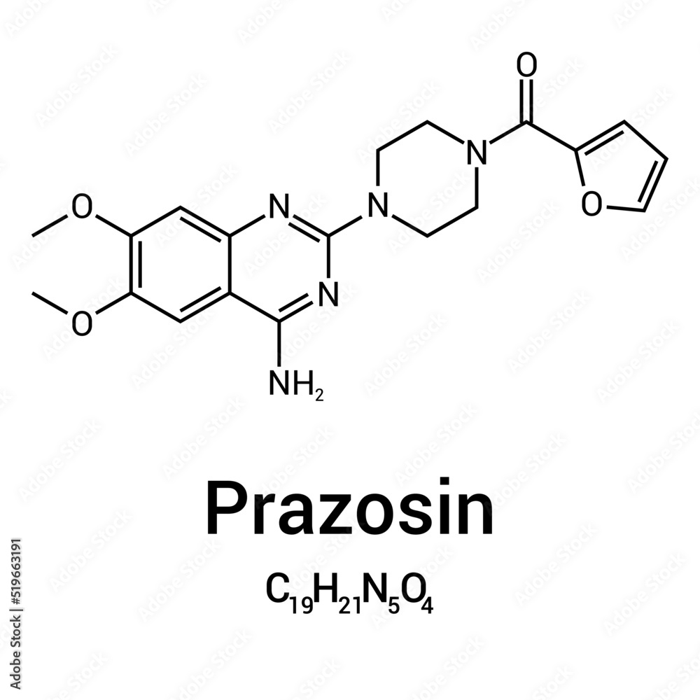 chemical structure of Prazosin (C19H21N5O4) chemical structure of Prazosin (C19H21N5O4)