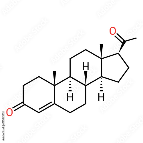 chemical structure of Progesterone (C21H30O2)
