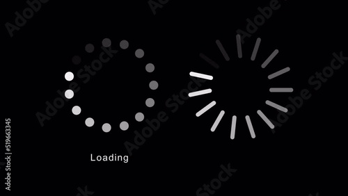Looped loading, buffering progress circle icon animation with alpha channel. Downloading, searching computer screen is waiting to load. Animation of UI element. 4K Loopable Preloader. 60fps. photo