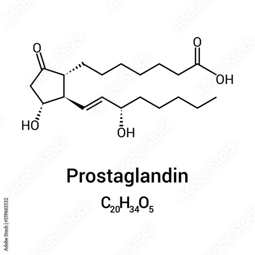 chemical structure of Prostaglandin or Alprostadil (C20H34O5) photo