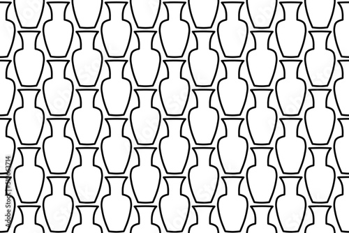 Seamless pattern completely filled with outlines of vases. Elements are evenly spaced. Vector illustration on white background