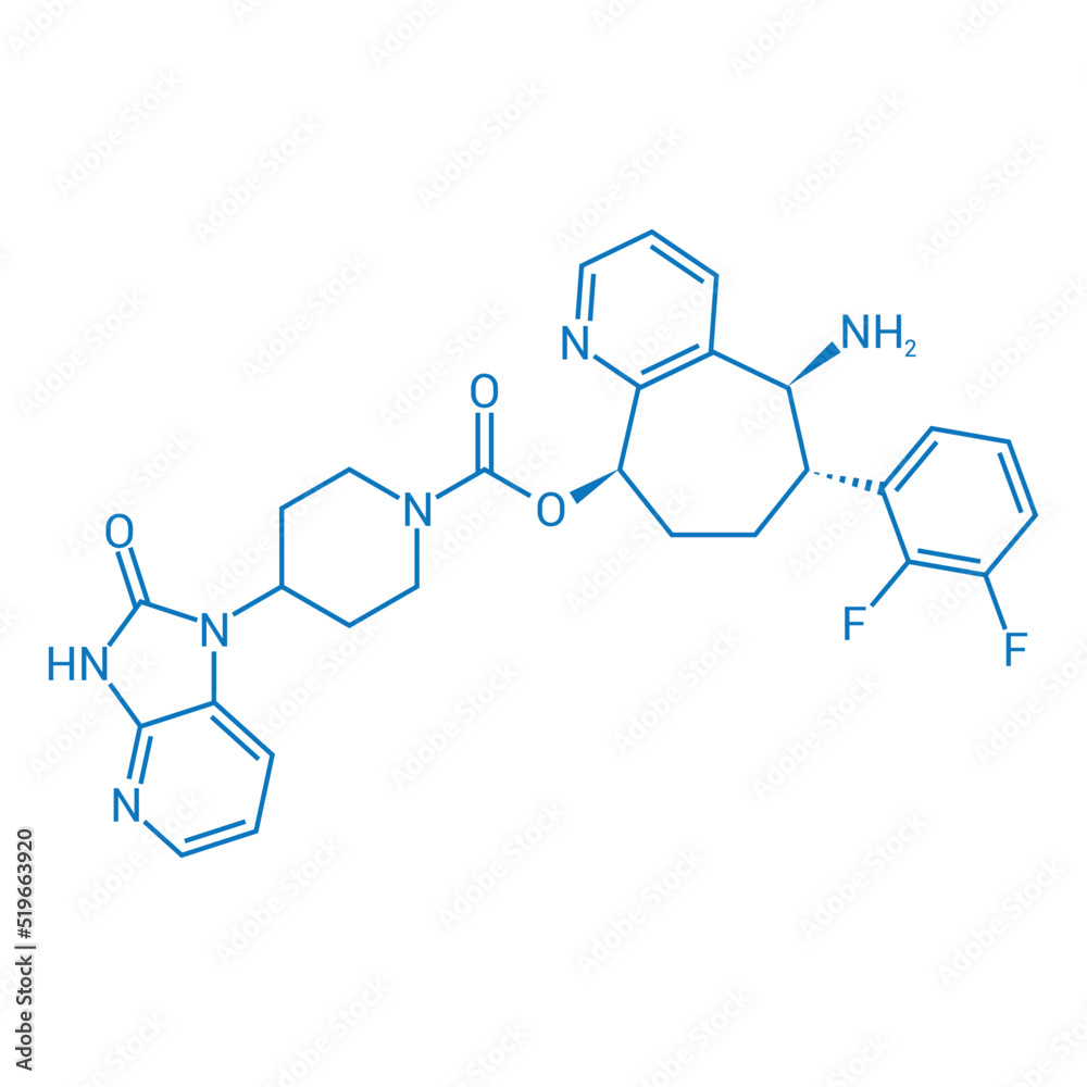 chemical structure of Rimegepant (C28H28F2N6O3) chemical structure of Rimegepant (C28H28F2N6O3)