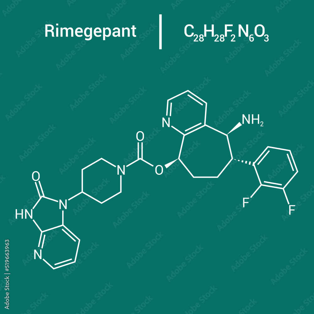chemical structure of Rimegepant (C28H28F2N6O3) chemical structure of Rimegepant (C28H28F2N6O3)