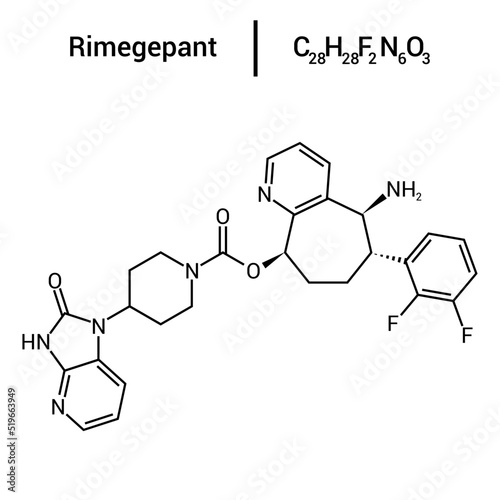 chemical structure of Rimegepant  C28H28F2N6O3 