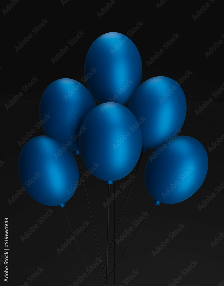 Niebieskie balony na czarnym tle - obrazy, fototapety, plakaty 