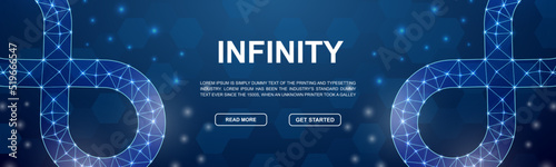 Infinity polygonal symbol for head promotion banner. Horizontal low poly poster illustration. Forever, unlimited design template illustration concept.