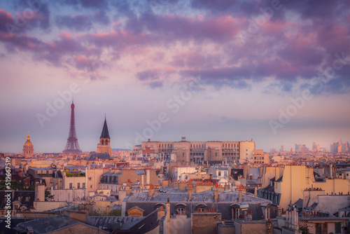 Wallpaper Mural Eiffel tower and parisian roofs at dramatic sunrise Paris, France Torontodigital.ca