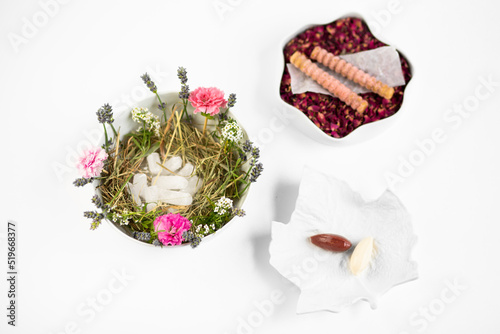Fototapeta Naklejka Na Ścianę i Meble -  rings on a bouquet. molecular cuisine  unusual white background concept. exquisite delicacies 