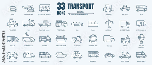 Fotografie, Tablou Transport icon set with editable stroke and white background