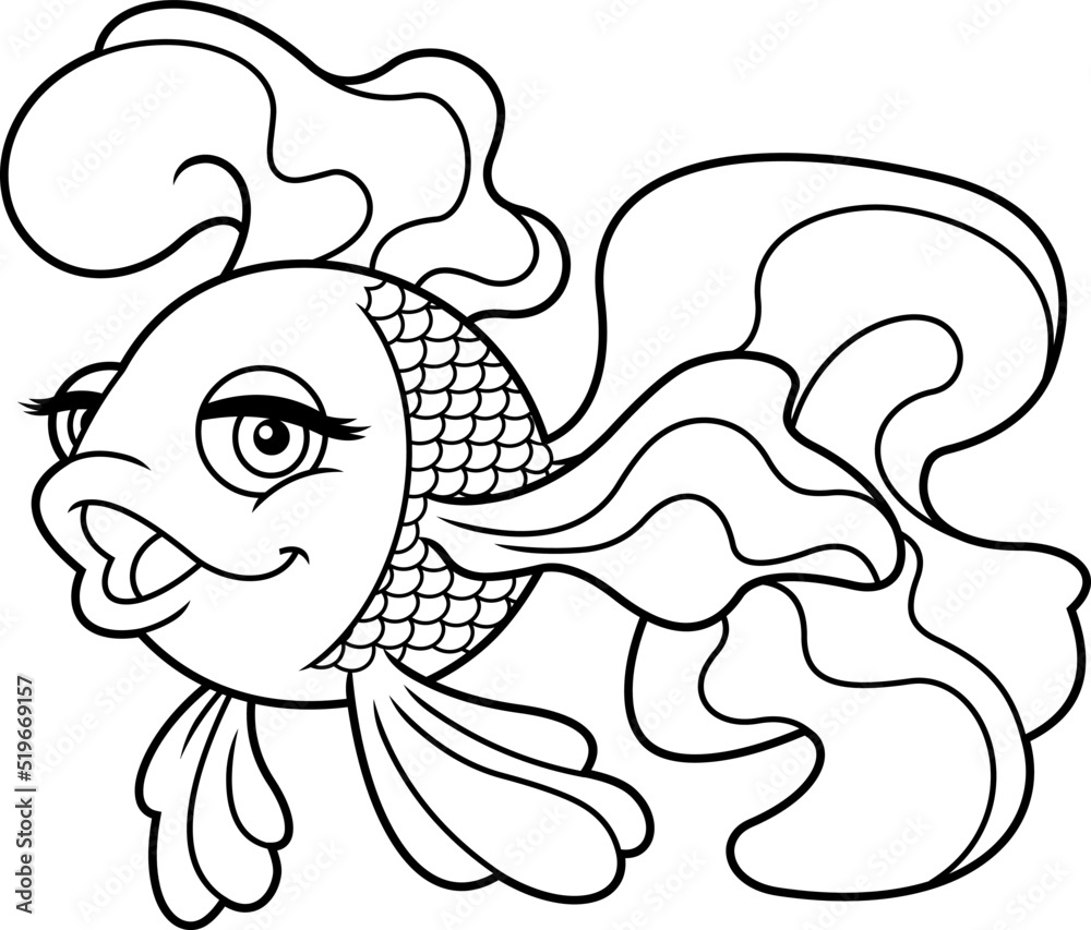 Outlined Beautiful Fish Cartoon Character Swims. Vector Hand Drawn Illustration Isolated On White Background Outlined Beautiful Fish Cartoon Character Swims. Vector Hand Drawn Illustration Isolated On White Background