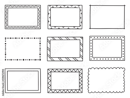 Hand drawn set of frames doodle..Borders in sketch style. Vector illustration isolated on white background.