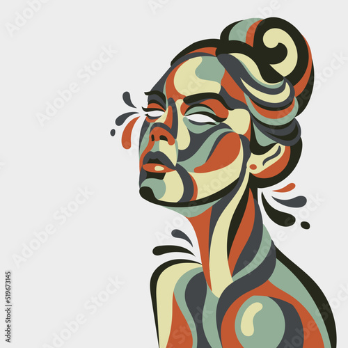 Abstract drawing of a girl with drops of paint