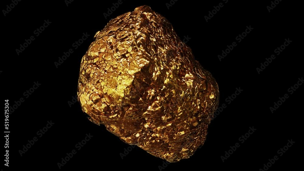 Realistic looping 3D animation of the spinning shining precious gold nugget demonstration rendered in UHD with alpha matte Realistic looping 3D animation of the spinning shining precious gold nugget demonstration rendered in UHD with alpha matte
