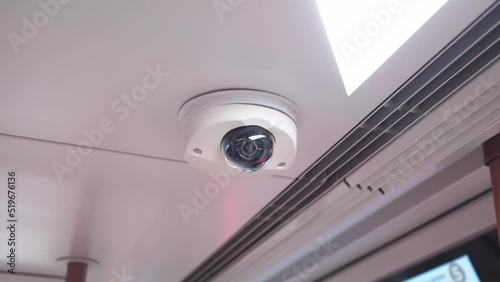 Close-up of web-camera on the metro car ceiling. subway car interior. moscow metropolitan concept. photo